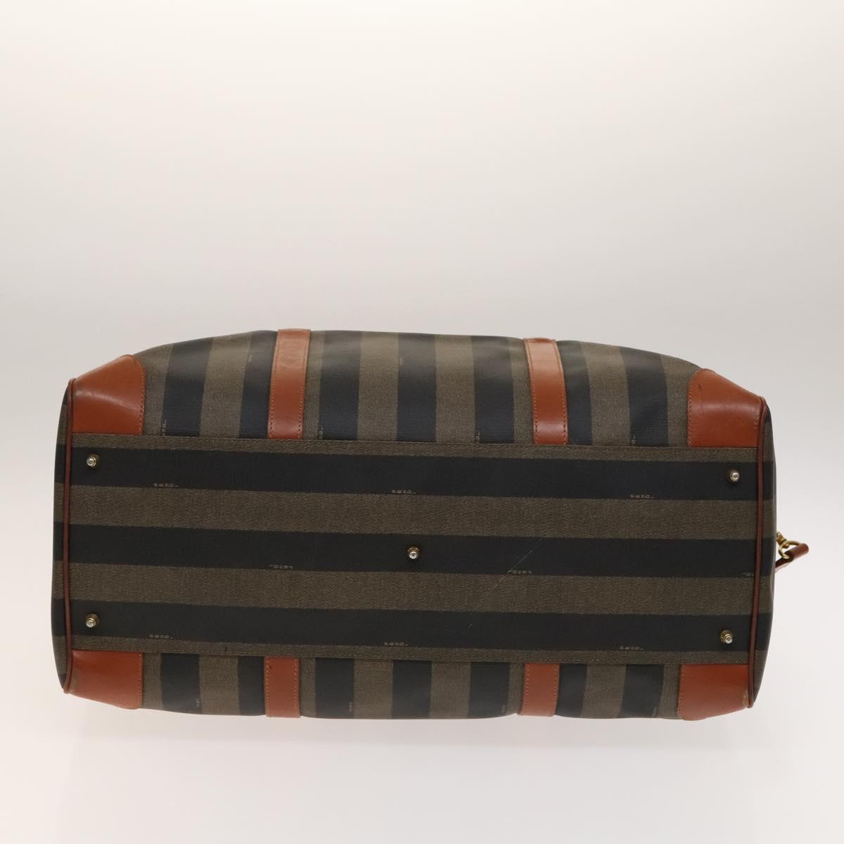 FENDI Pecan Canvas Boston Bag PVC Black Brown Auth hk2948