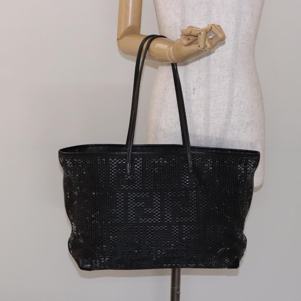 FENDI Zucca Canvas Tote Bag Black Champagne Gold Auth hk2949