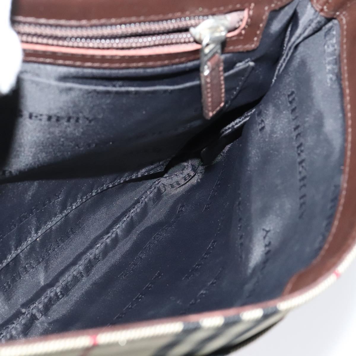 BURBERRY Nova Check Shoulder Bag Nylon Beige Silver Auth hk2950