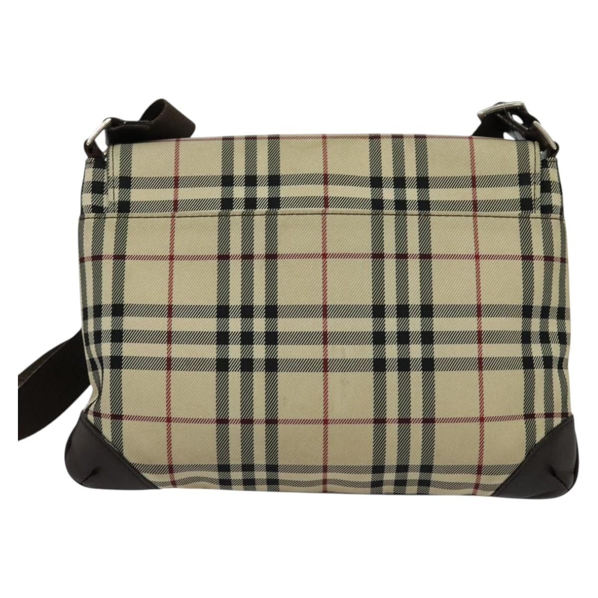 BURBERRY Nova Check Shoulder Bag Nylon Beige Silver Auth hk2950