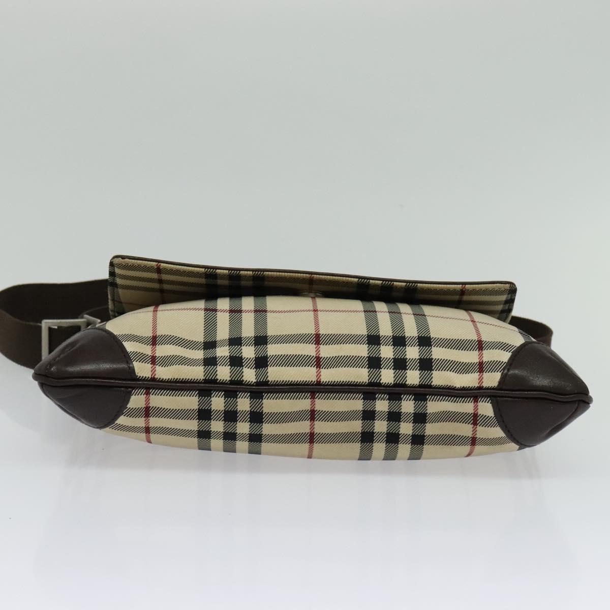 BURBERRY Nova Check Shoulder Bag Nylon Beige Silver Auth hk2950