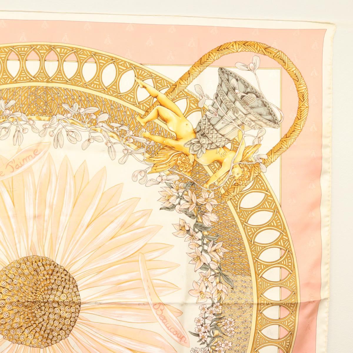 HERMES Carre 90 Scarf ""AMOURS"" Silk Pink Auth hk2958