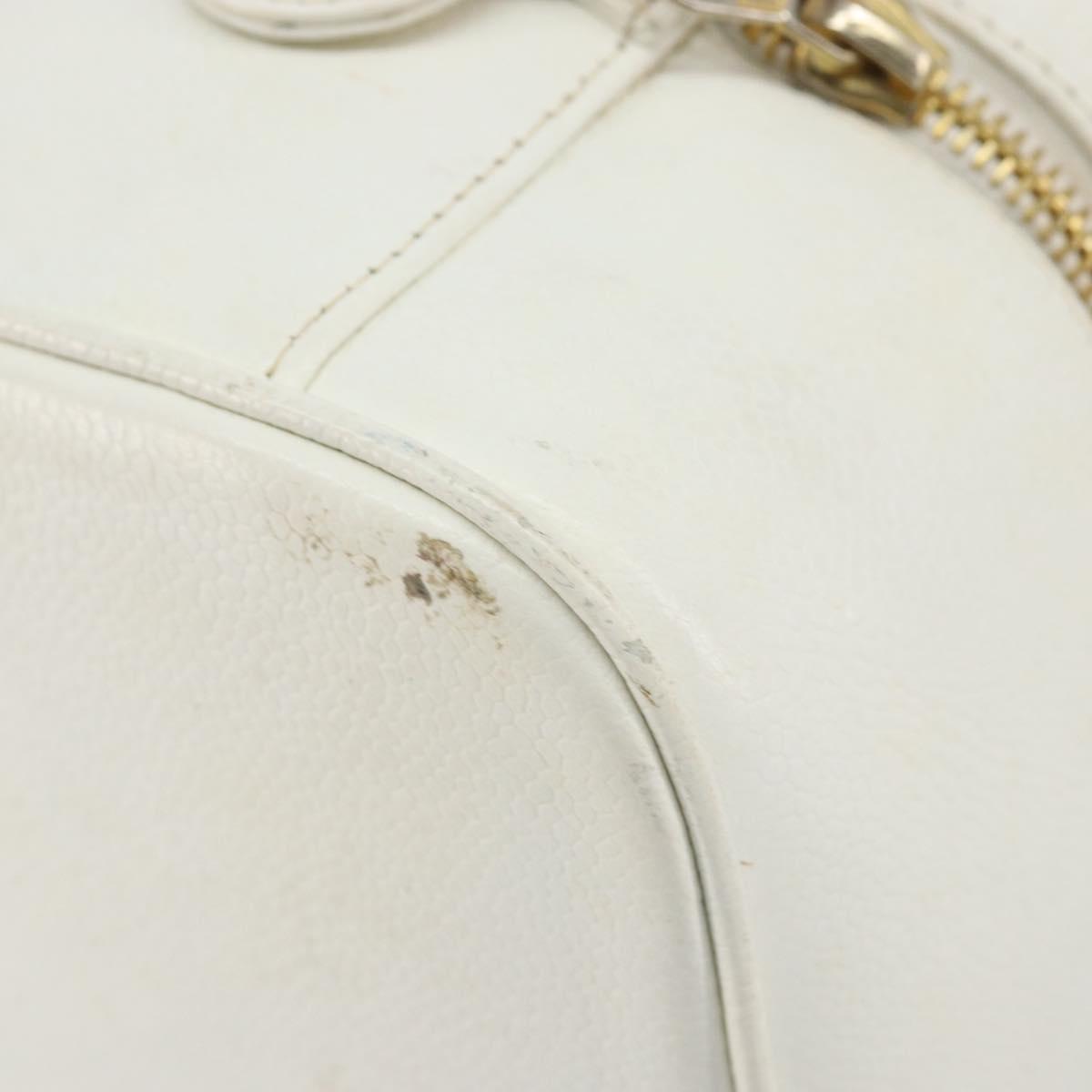 CHANEL COCO Mark vanity Pouch Caviar Skin White Gold CC Auth hk2965