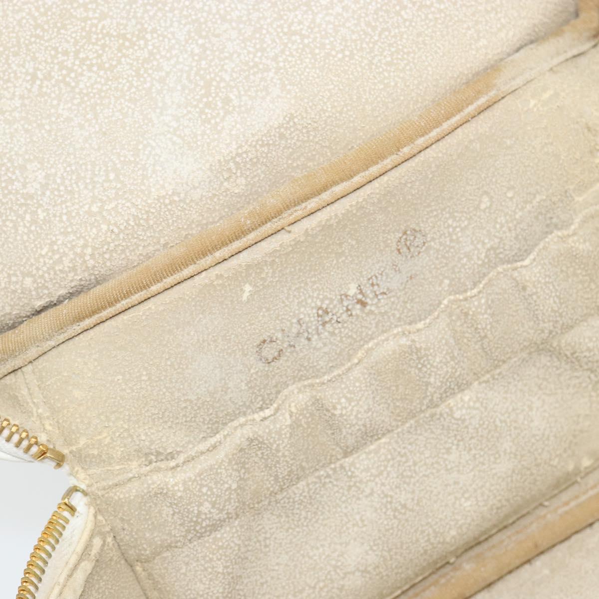 CHANEL COCO Mark vanity Pouch Caviar Skin White Gold CC Auth hk2965