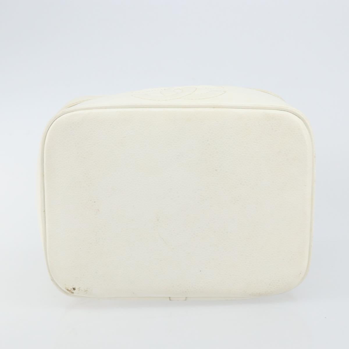 CHANEL COCO Mark vanity Pouch Caviar Skin White Gold CC Auth hk2965