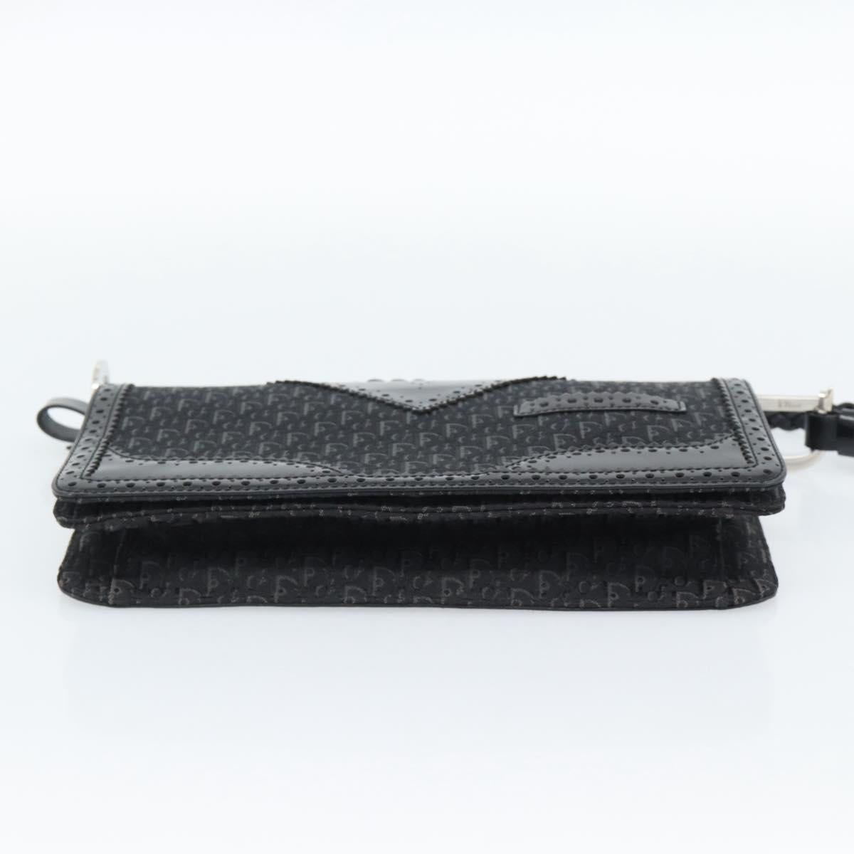 Christian Dior Trotter Canvas Shoulder Bag Black Silver Auth hk2968A