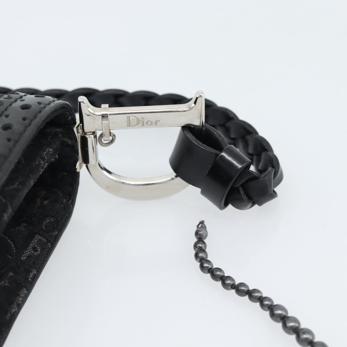 Christian Dior Trotter Canvas Shoulder Bag Black Silver Auth hk2968A