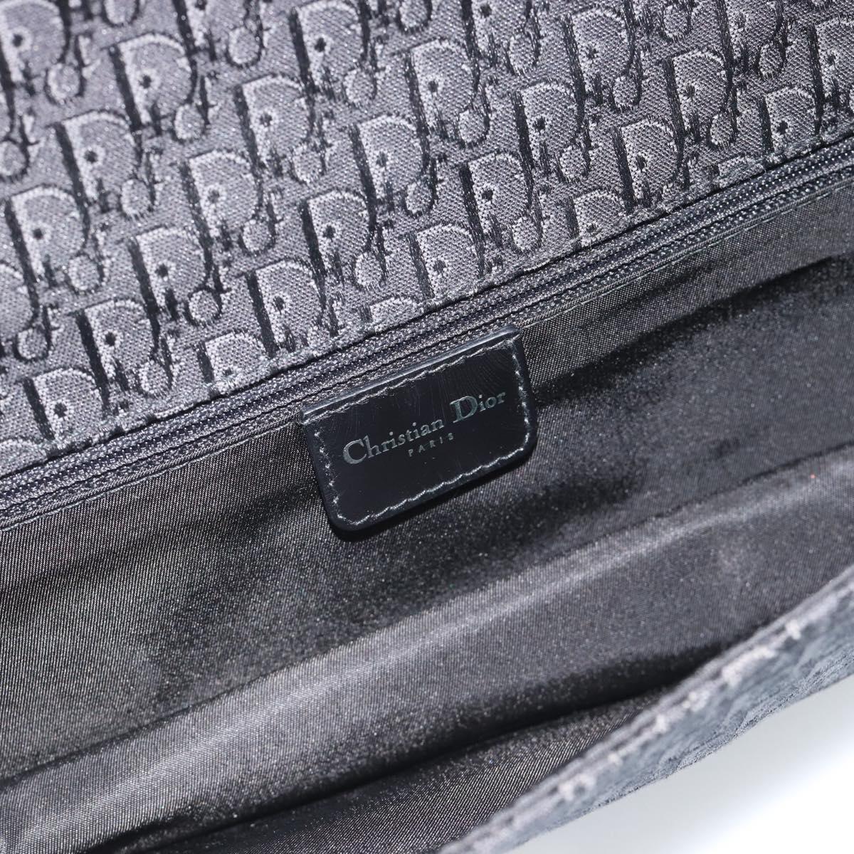 Christian Dior Trotter Canvas Shoulder Bag Black Silver Auth hk2968A