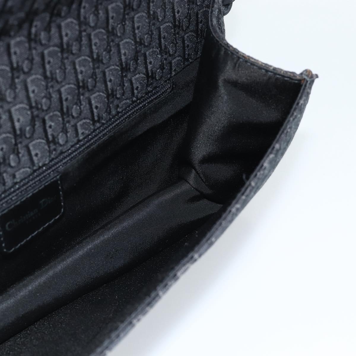 Christian Dior Trotter Canvas Shoulder Bag Black Silver Auth hk2968A