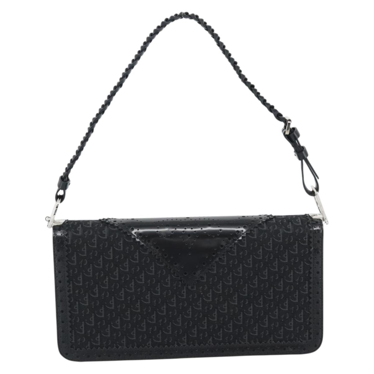 Christian Dior Trotter Canvas Shoulder Bag Black Silver Auth hk2968A
