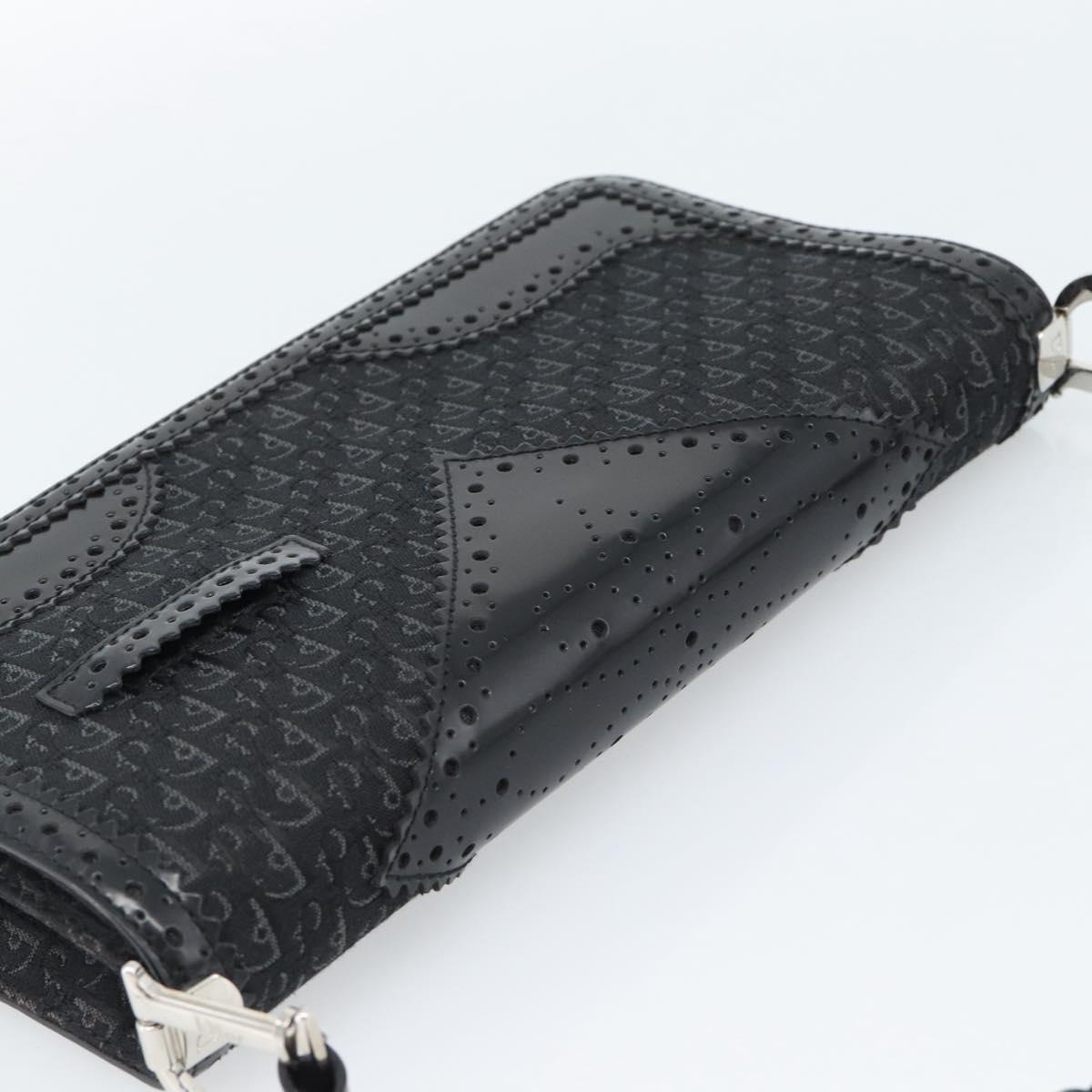 Christian Dior Trotter Canvas Shoulder Bag Black Silver Auth hk2968A