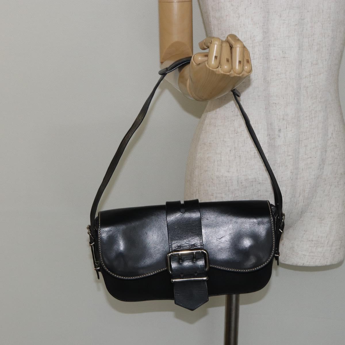 FENDI Shoulder Bag Leather Black Auth hk2970
