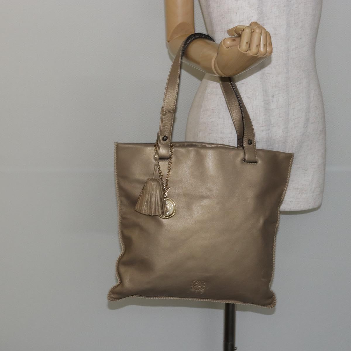 LOEWE Anagram Tote Bag Leather Gold Auth hk2975
