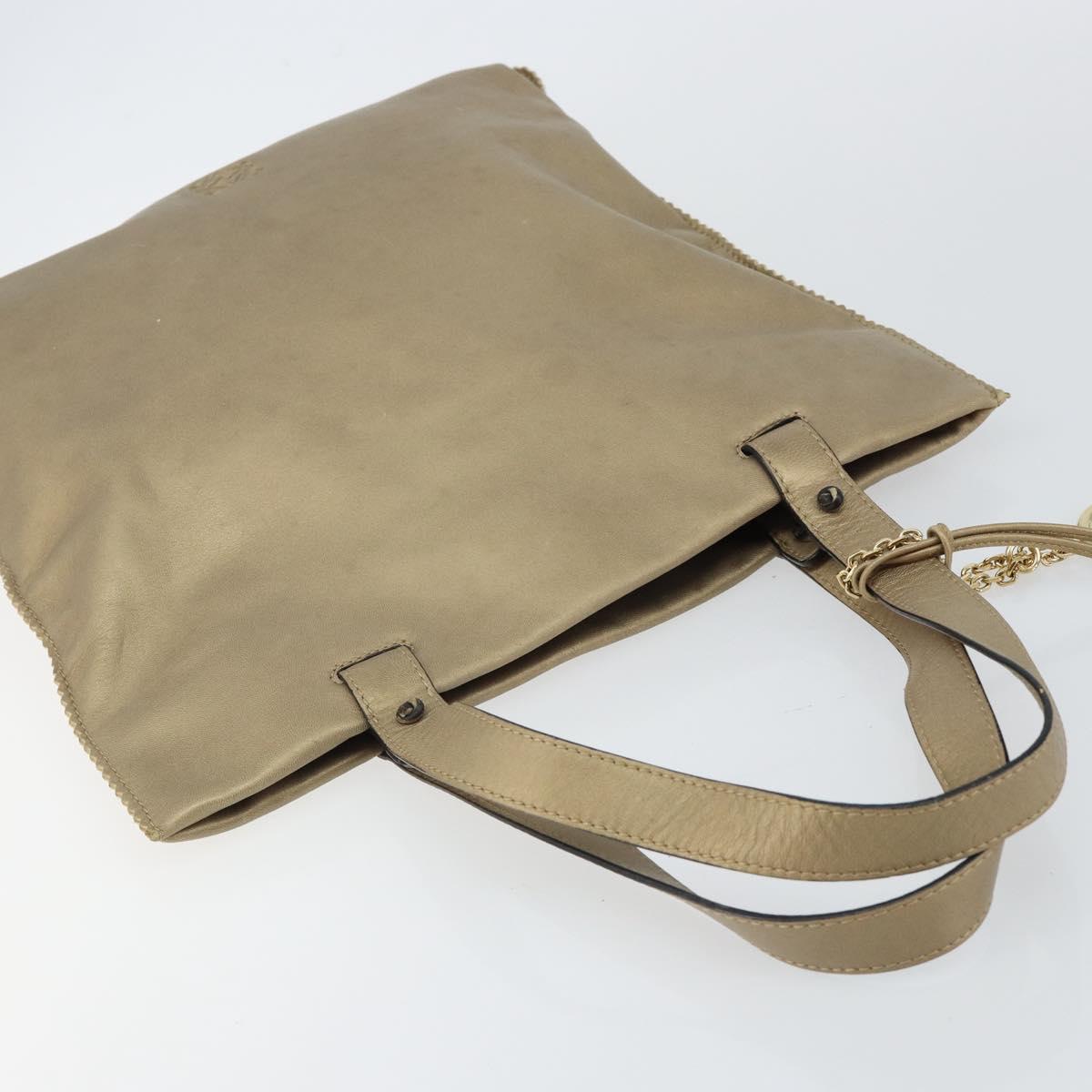 LOEWE Anagram Tote Bag Leather Gold Auth hk2975