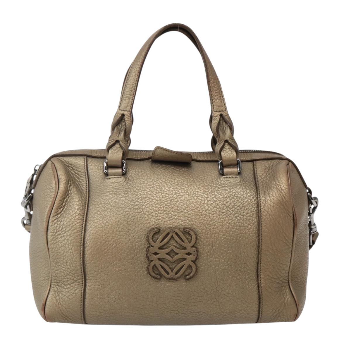 LOEWE Anagram Hand Bag Leather 2way Gold Auth hk2980