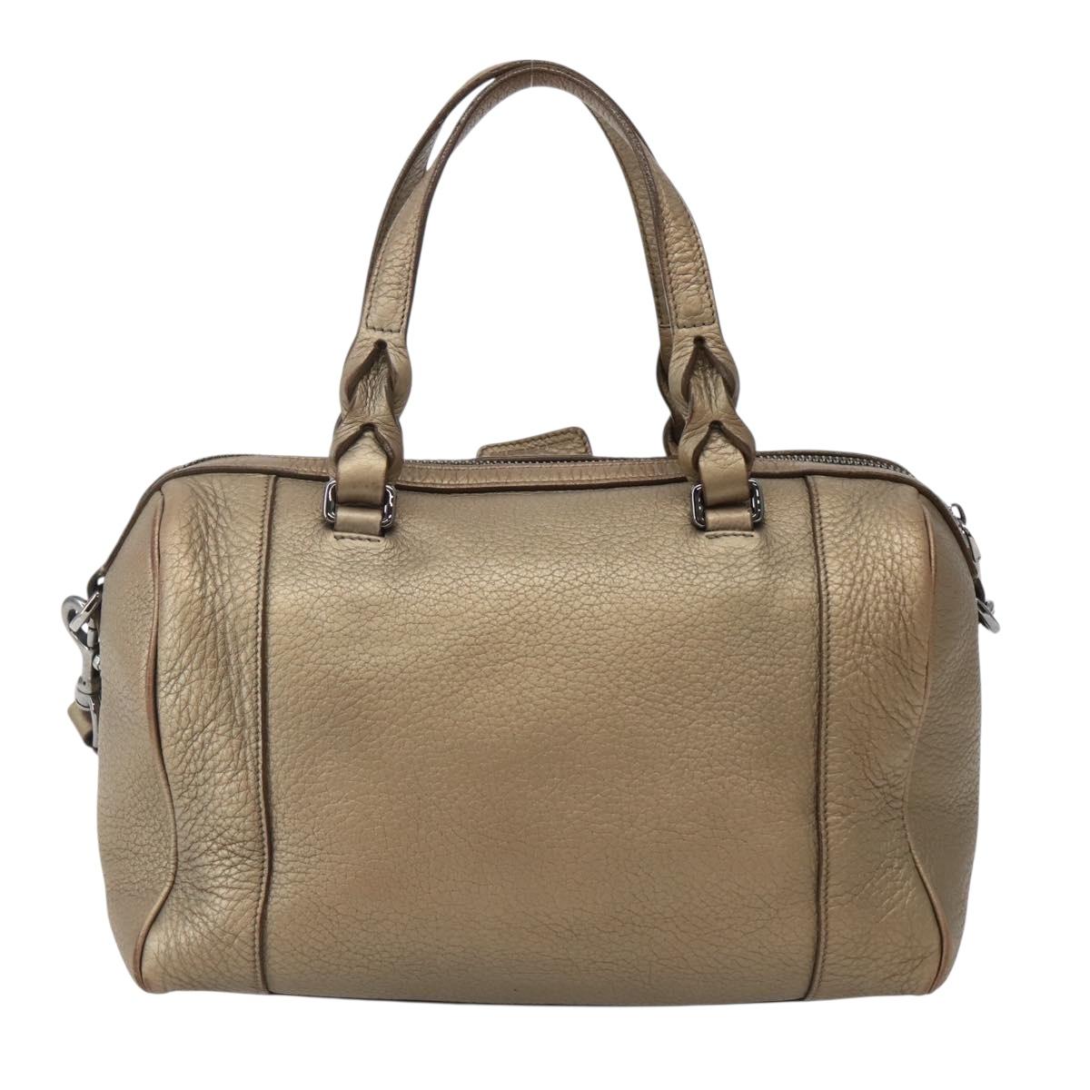 LOEWE Anagram Hand Bag Leather 2way Gold Auth hk2980
