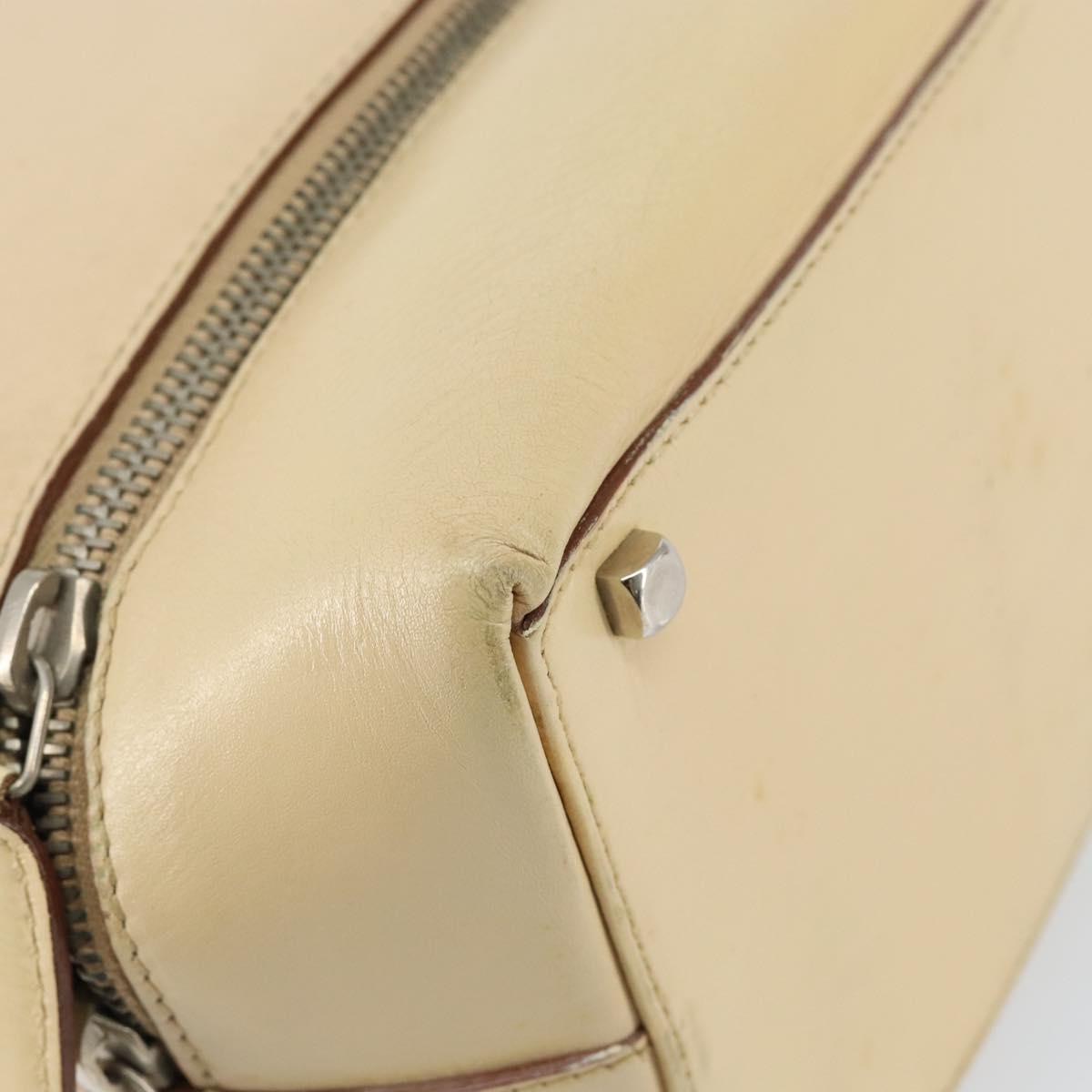 Salvatore Ferragamo Gancini Hand Bag Leather Beige Silver Auth hk2982