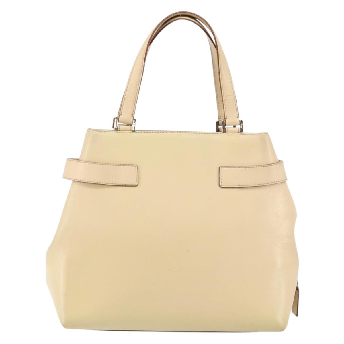 Salvatore Ferragamo Gancini Hand Bag Leather Beige Silver Auth hk2982