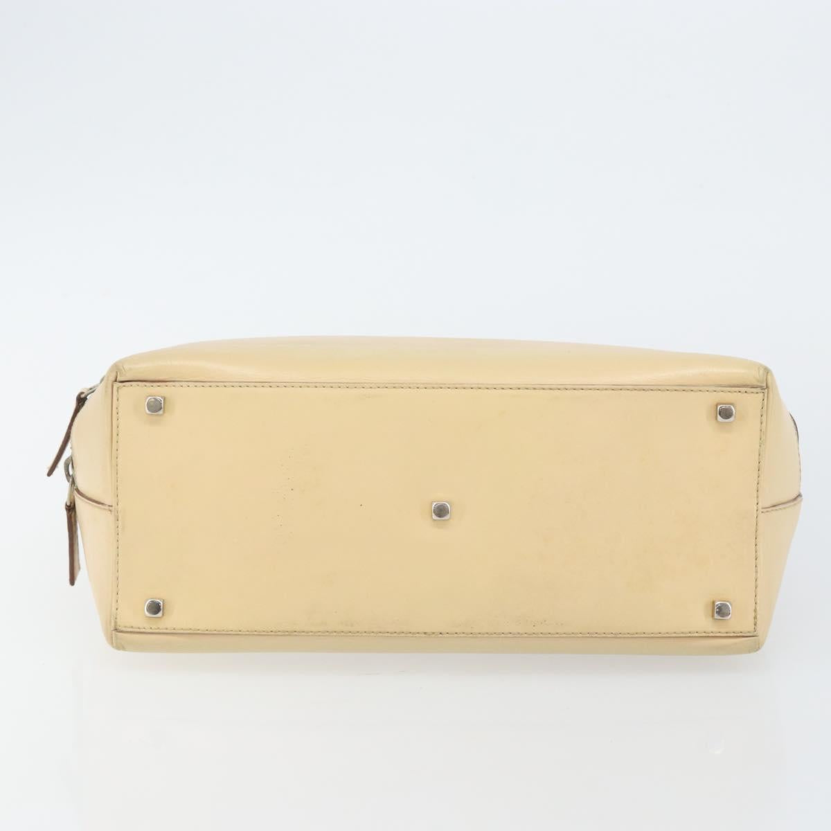 Salvatore Ferragamo Gancini Hand Bag Leather Beige Silver Auth hk2982
