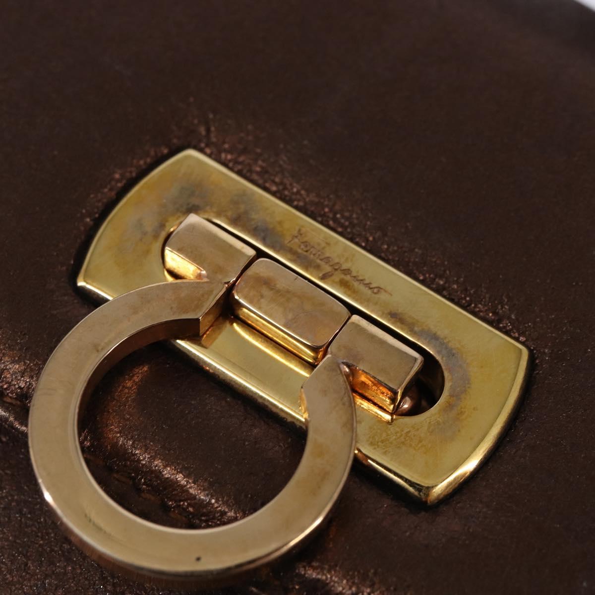 Salvatore Ferragamo Gancini Shoulder Bag Leather Brown Gold Auth hk2983