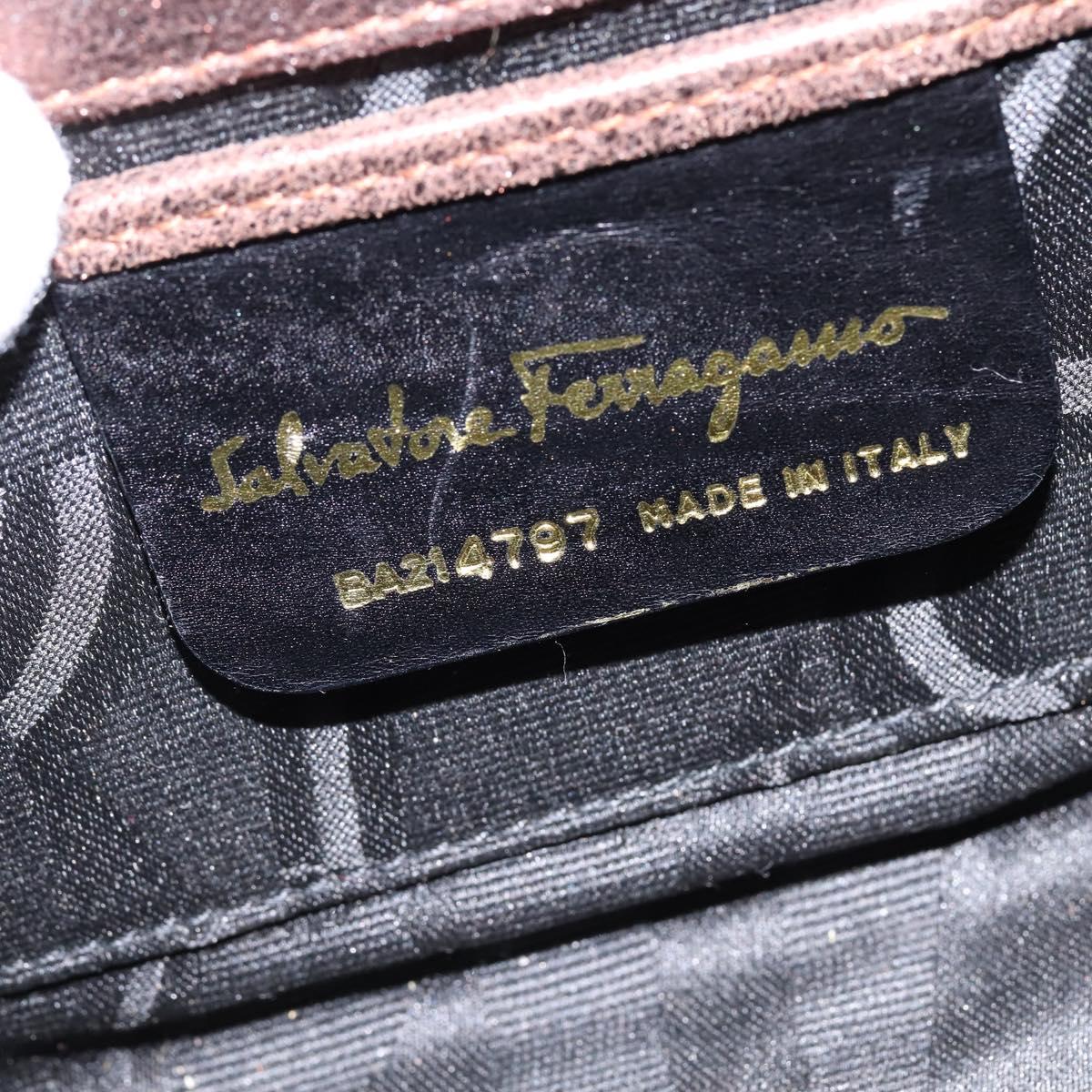 Salvatore Ferragamo Gancini Shoulder Bag Leather Brown Gold Auth hk2983