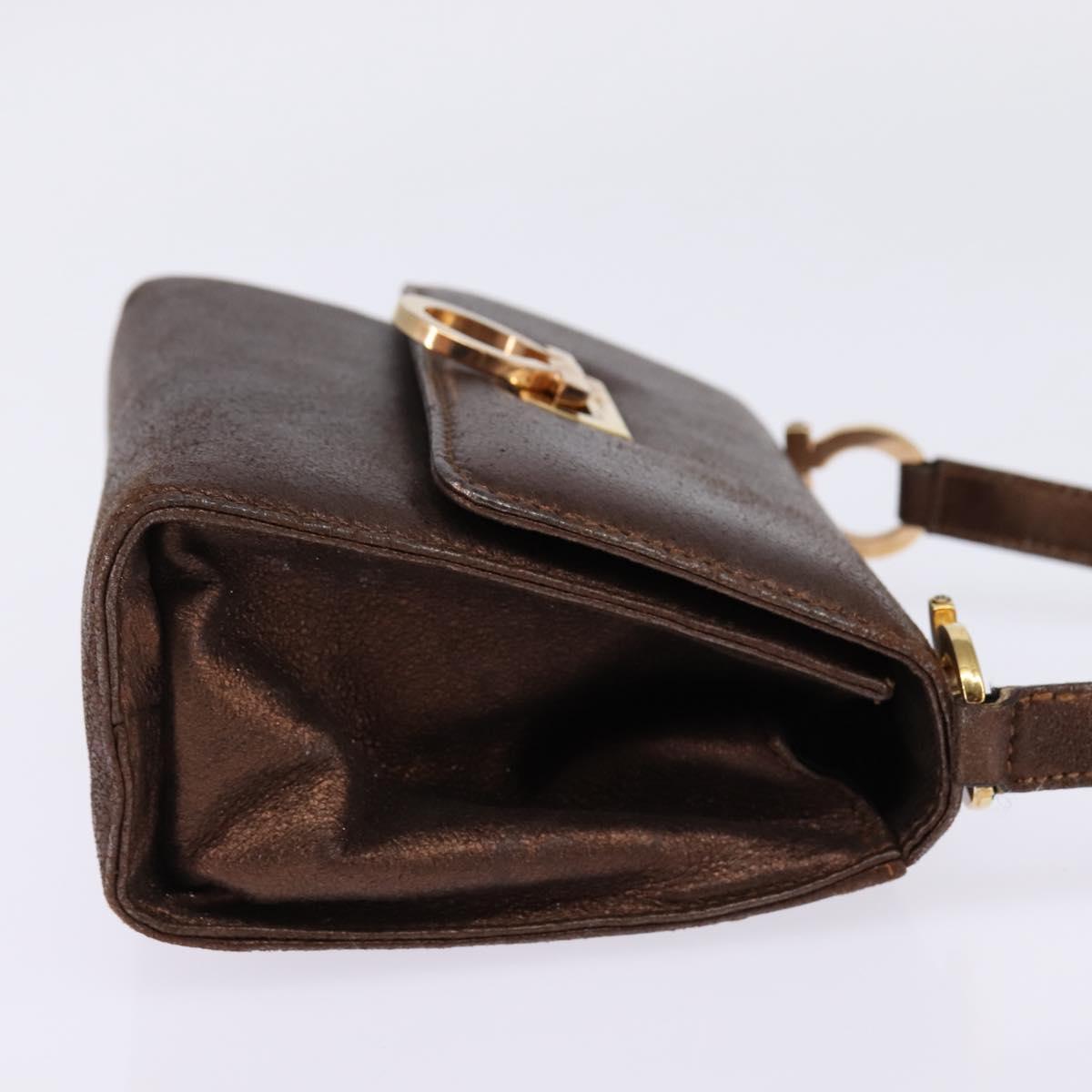 Salvatore Ferragamo Gancini Shoulder Bag Leather Brown Gold Auth hk2983