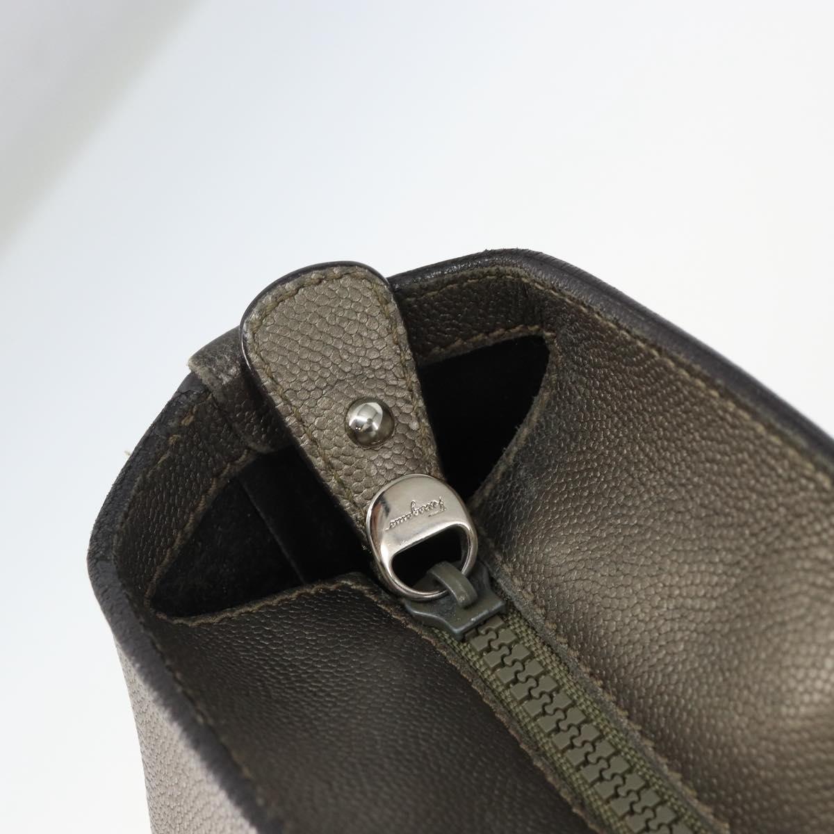 Salvatore Ferragamo Gancini Tote Bag Leather Beige Silver Auth hk2986
