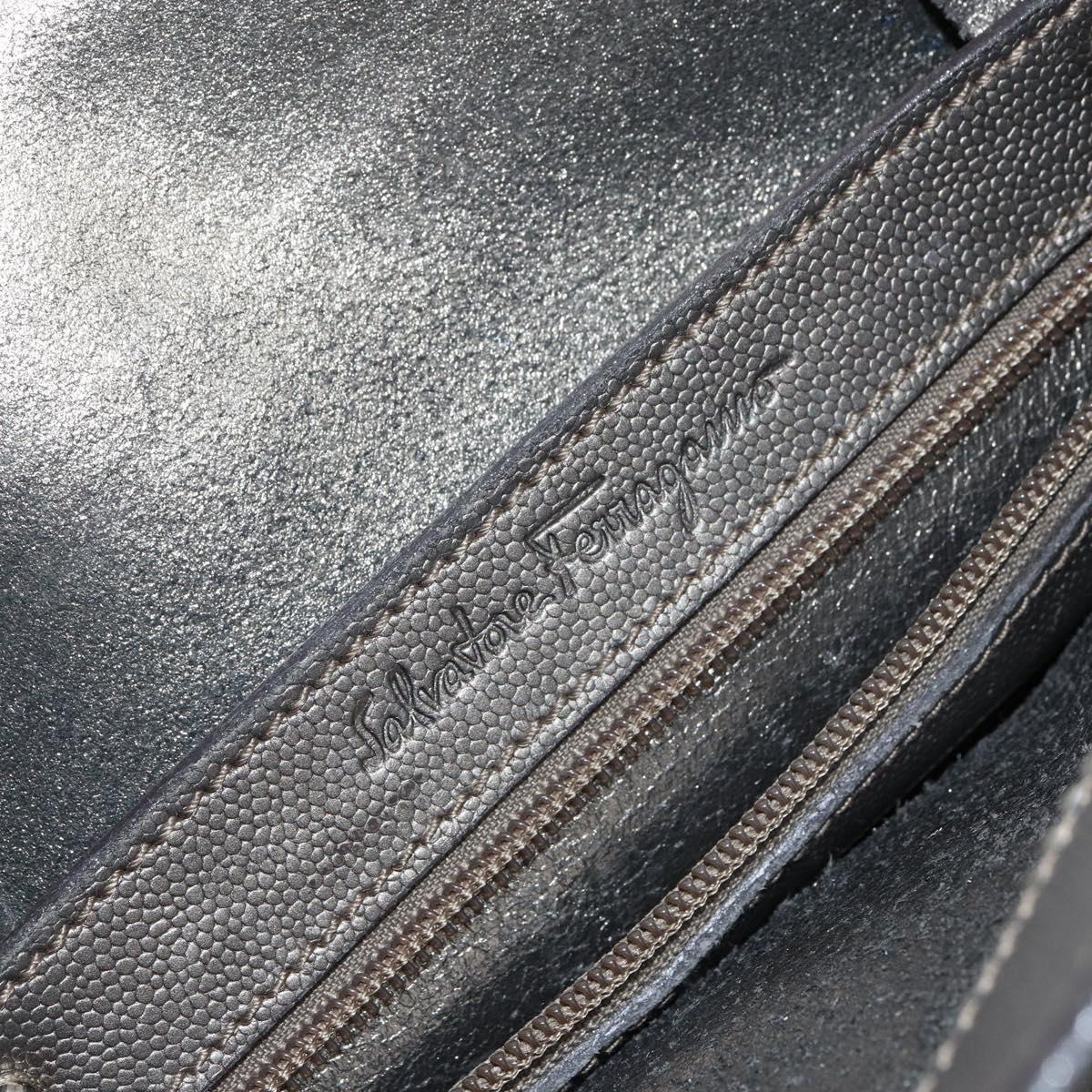 Salvatore Ferragamo Gancini Tote Bag Leather Beige Silver Auth hk2986