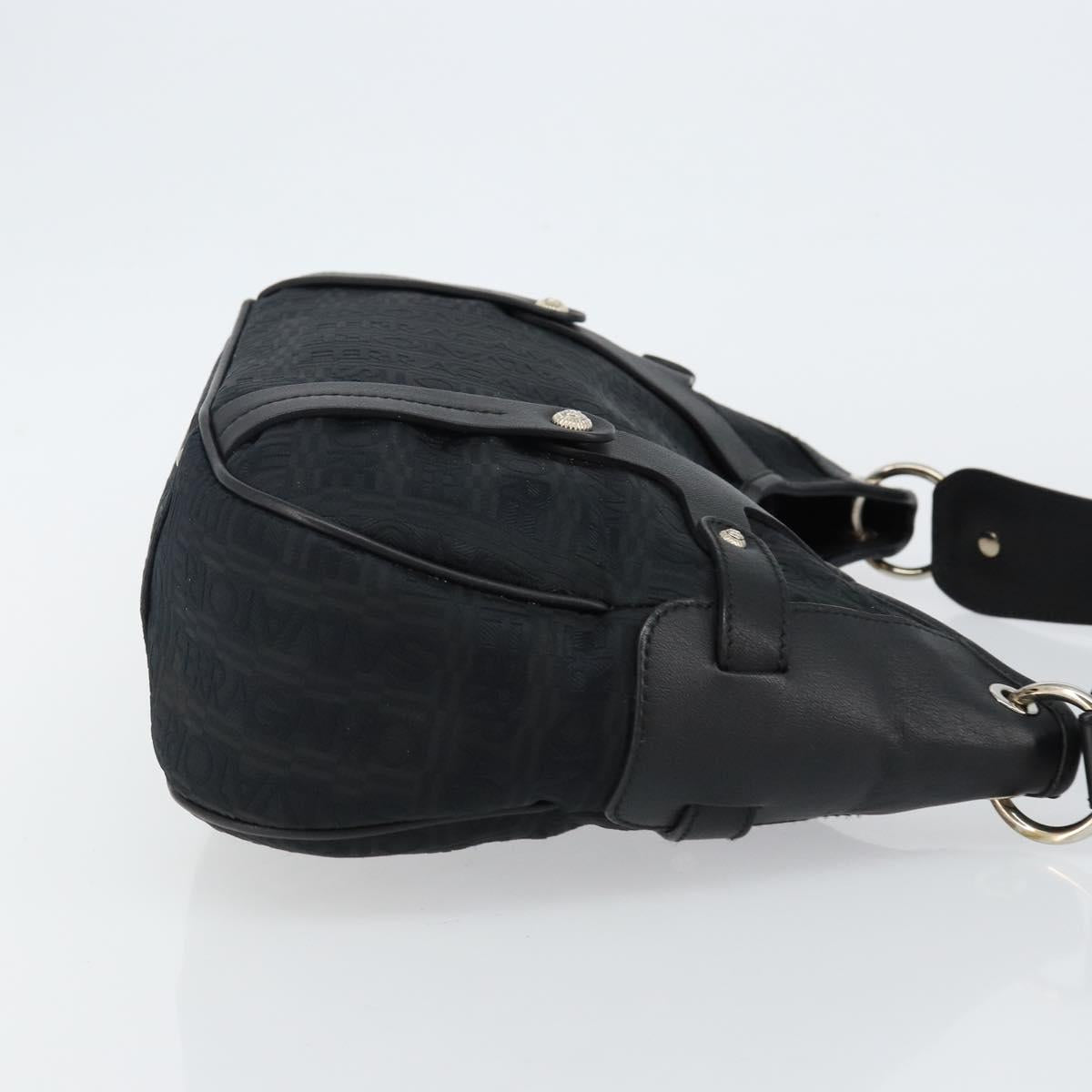 Salvatore Ferragamo Shoulder Bag Canvas Black Silver Auth hk2987