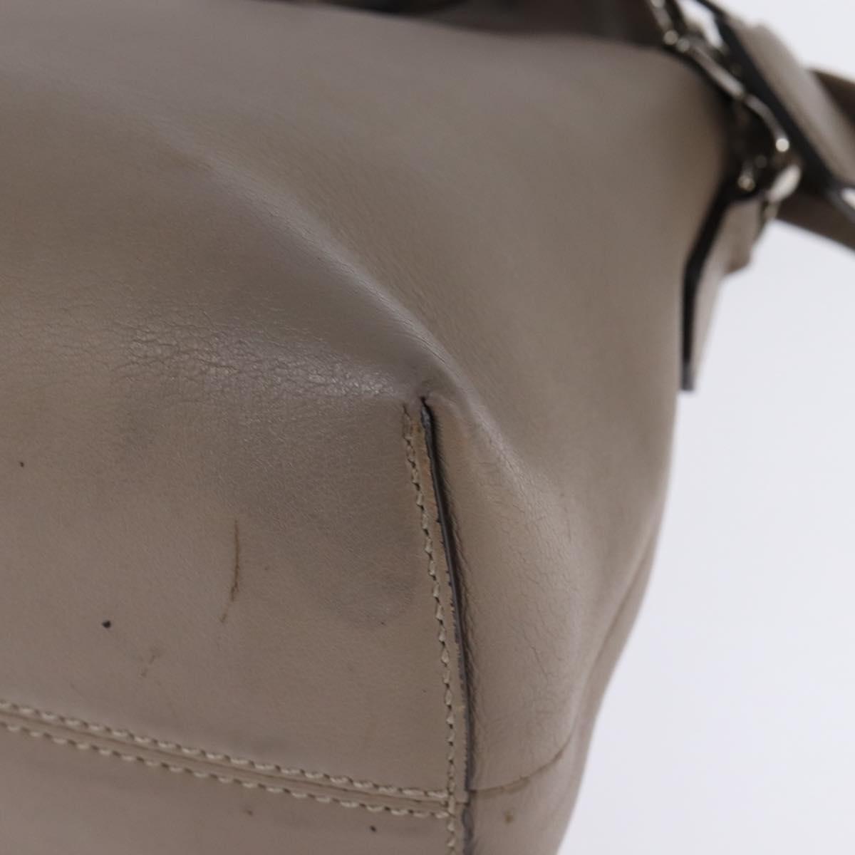 FENDI By The Way Hand Bag Leather 2way Beige Silver Auth hk2988