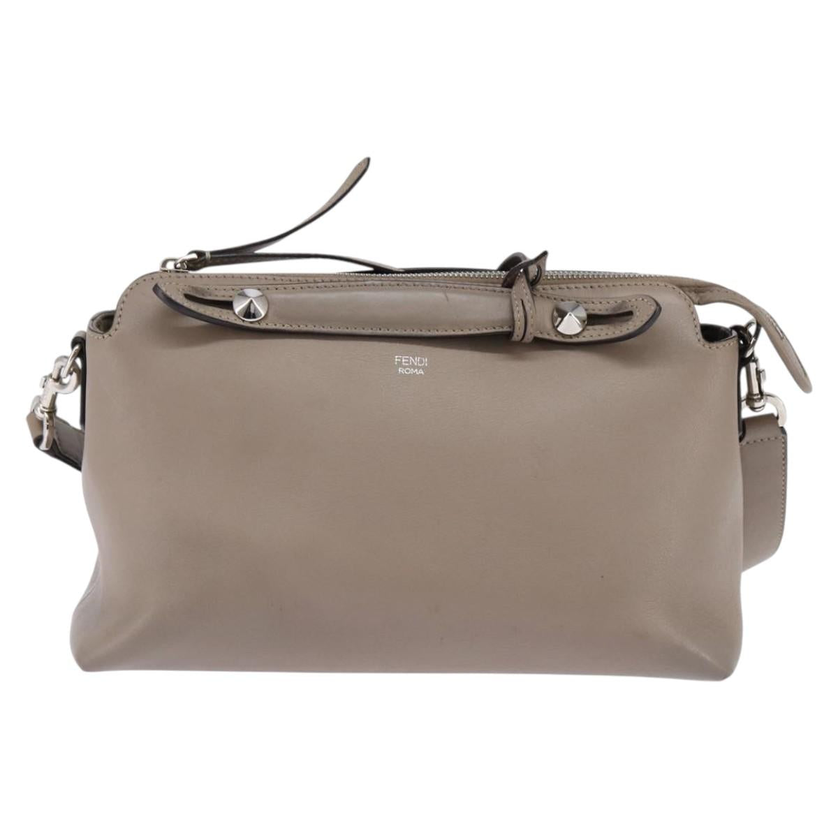 FENDI By The Way Hand Bag Leather 2way Beige Silver Auth hk2988
