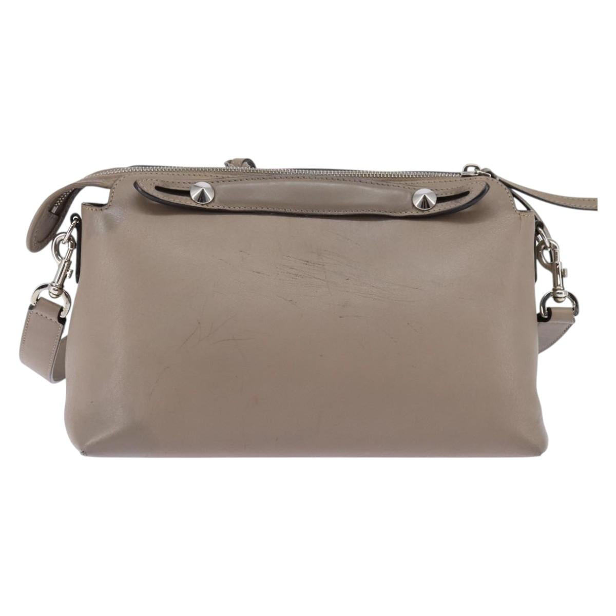 FENDI By The Way Hand Bag Leather 2way Beige Silver Auth hk2988