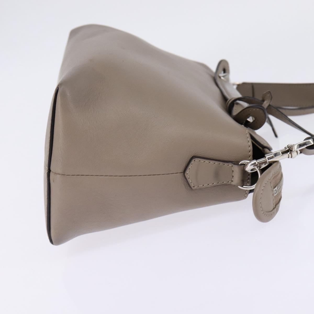 FENDI By The Way Hand Bag Leather 2way Beige Silver Auth hk2988