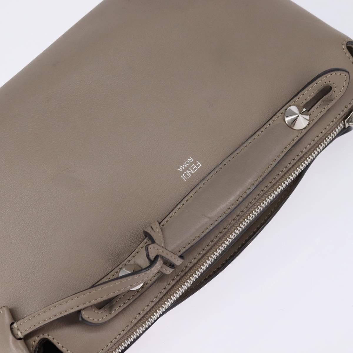 FENDI By The Way Hand Bag Leather 2way Beige Silver Auth hk2988