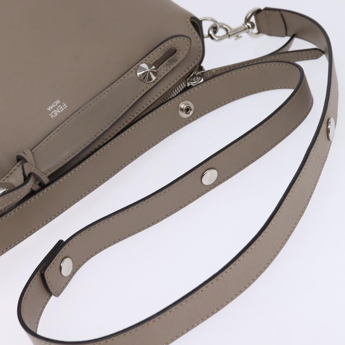 FENDI By The Way Hand Bag Leather 2way Beige Silver Auth hk2988