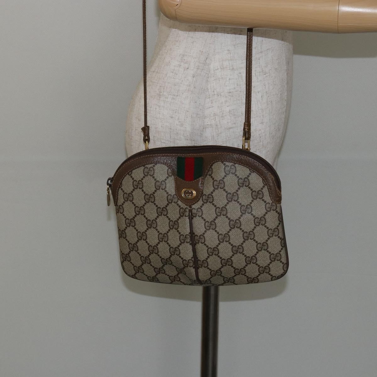GUCCI GG Supreme Web Sherry Line Shoulder Bag PVC Beige 904 02 047 Auth hk2990