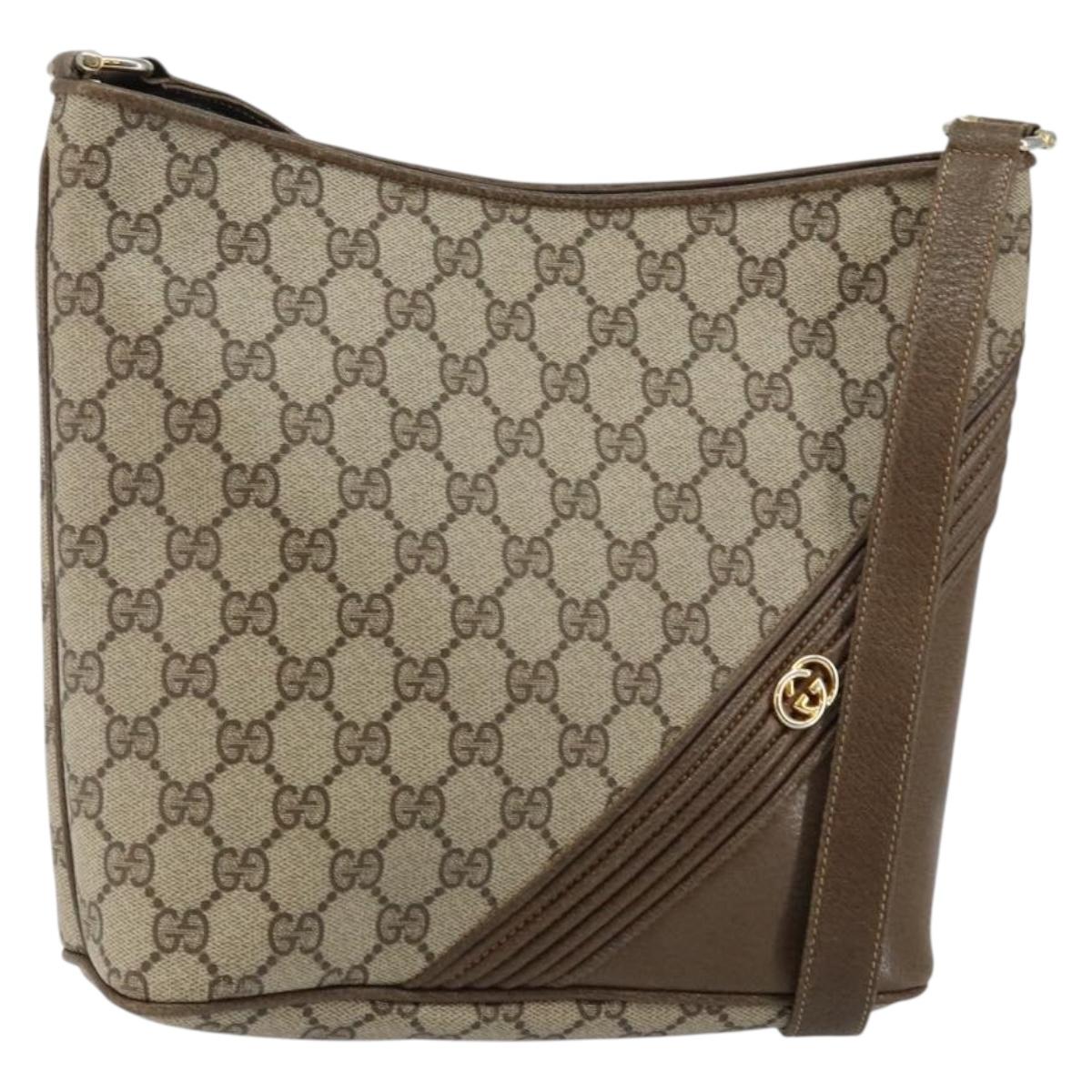 GUCCI GG Supreme Shoulder Bag PVC Beige Gold Auth hk2992