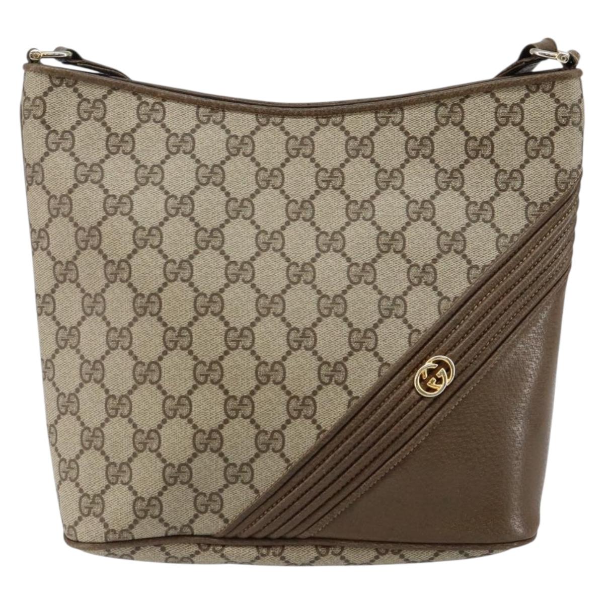 GUCCI GG Supreme Shoulder Bag PVC Beige Gold Auth hk2992