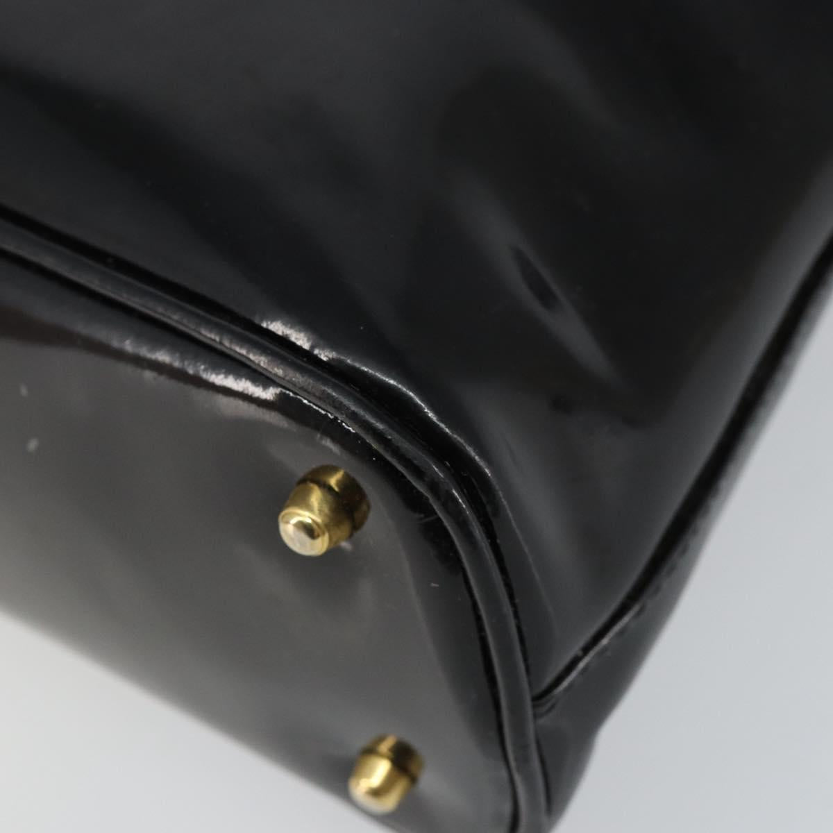 GUCCI Bamboo Hand Bag Enamel 2way Black Gold 000 58 0290 Auth hk2996