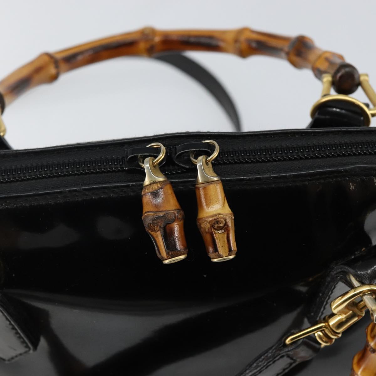 GUCCI Bamboo Hand Bag Enamel 2way Black Gold 000 58 0290 Auth hk2996