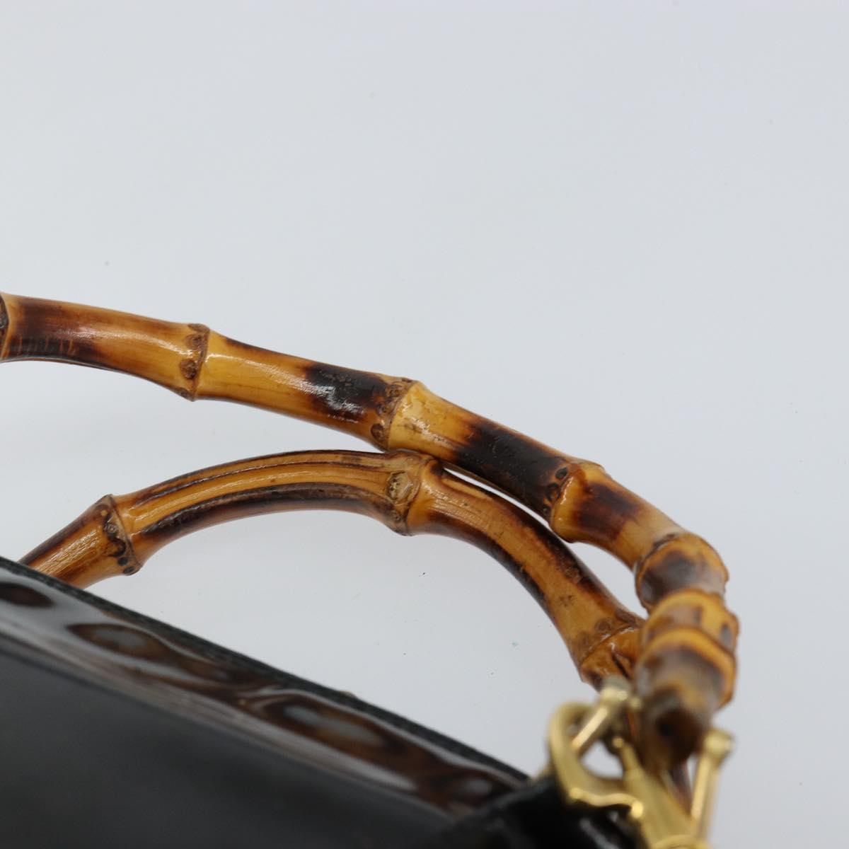 GUCCI Bamboo Hand Bag Enamel 2way Black Gold 000 58 0290 Auth hk2996