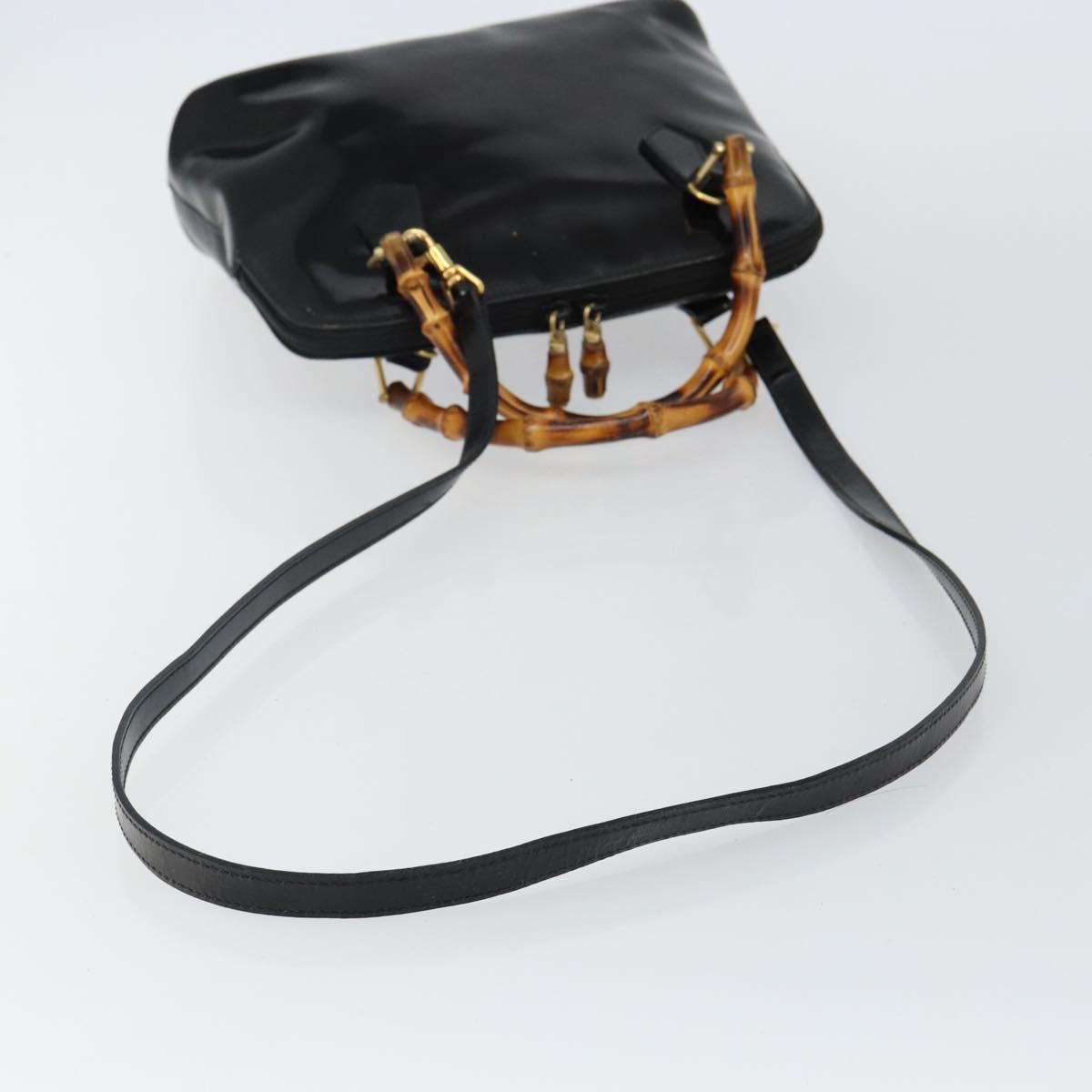 GUCCI Bamboo Hand Bag Enamel 2way Black Gold 000 58 0290 Auth hk2996