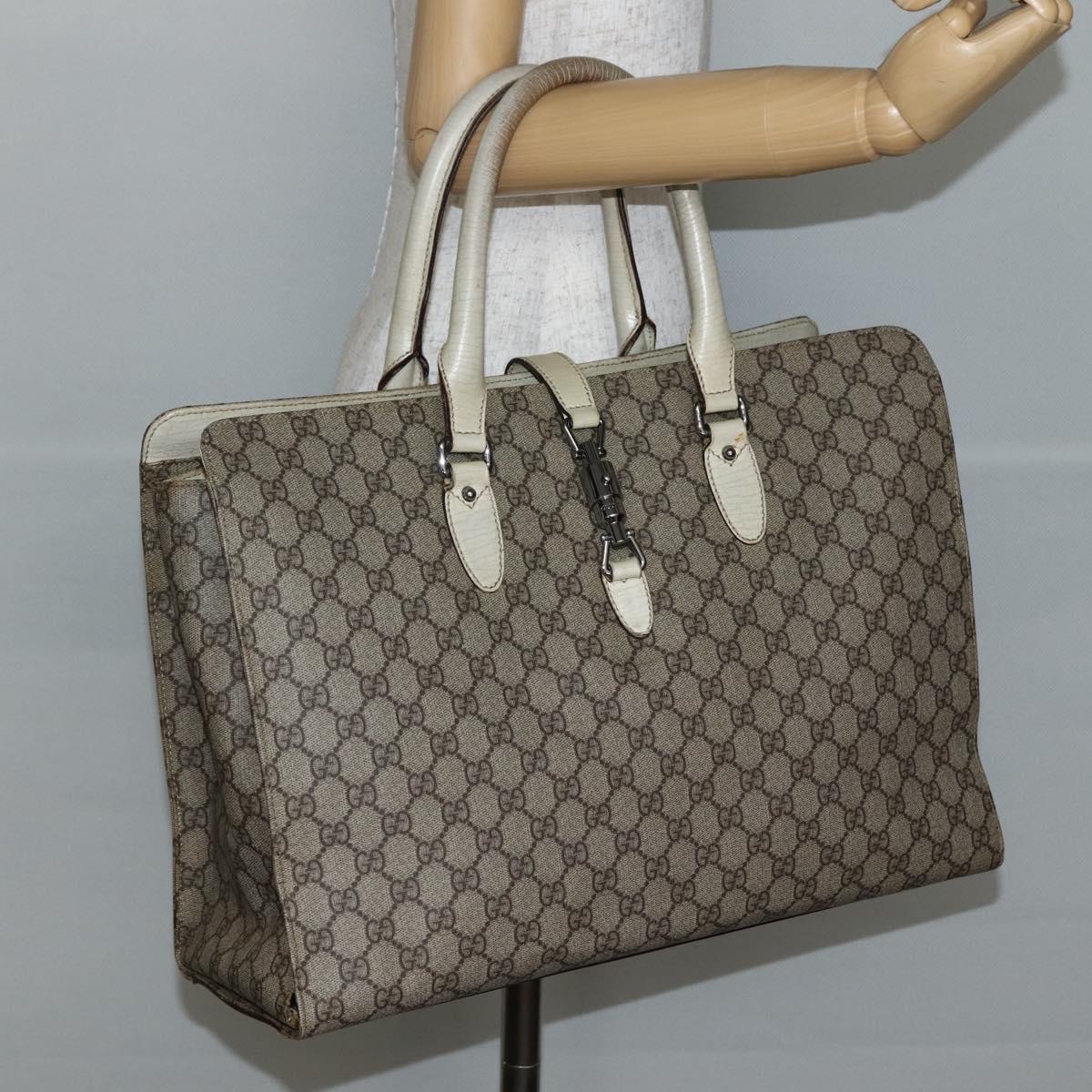 GUCCI GG Supreme New Jackie Tote Bag PVC Beige Silver 152610 Auth hk2998