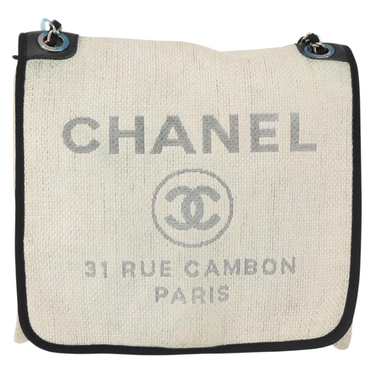 CHANEL Deauville line Chain Shoulder Bag Straw White Silver CC Auth hk3000