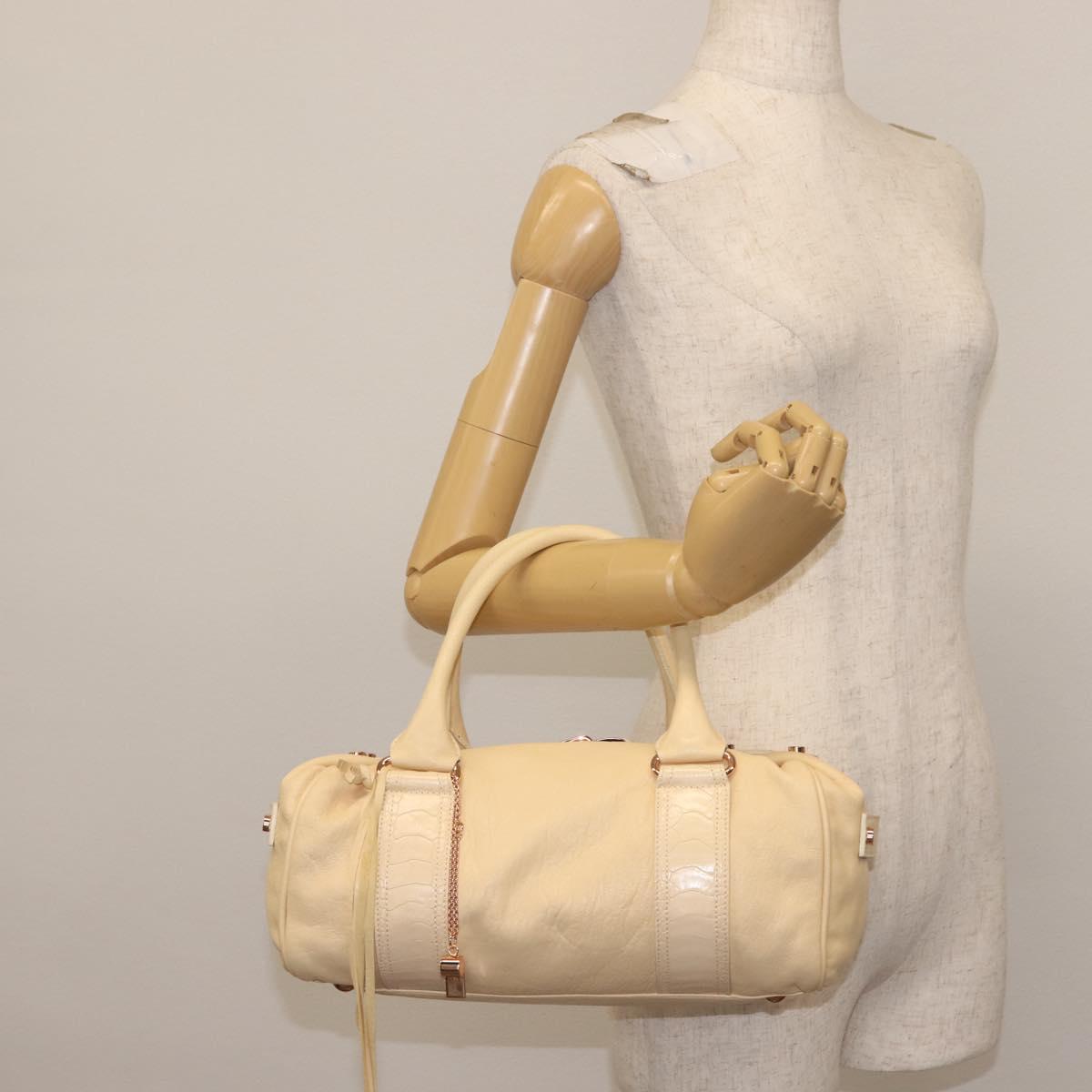 BALENCIAGA Hand Bag Leather Beige Gold Auth hk3005