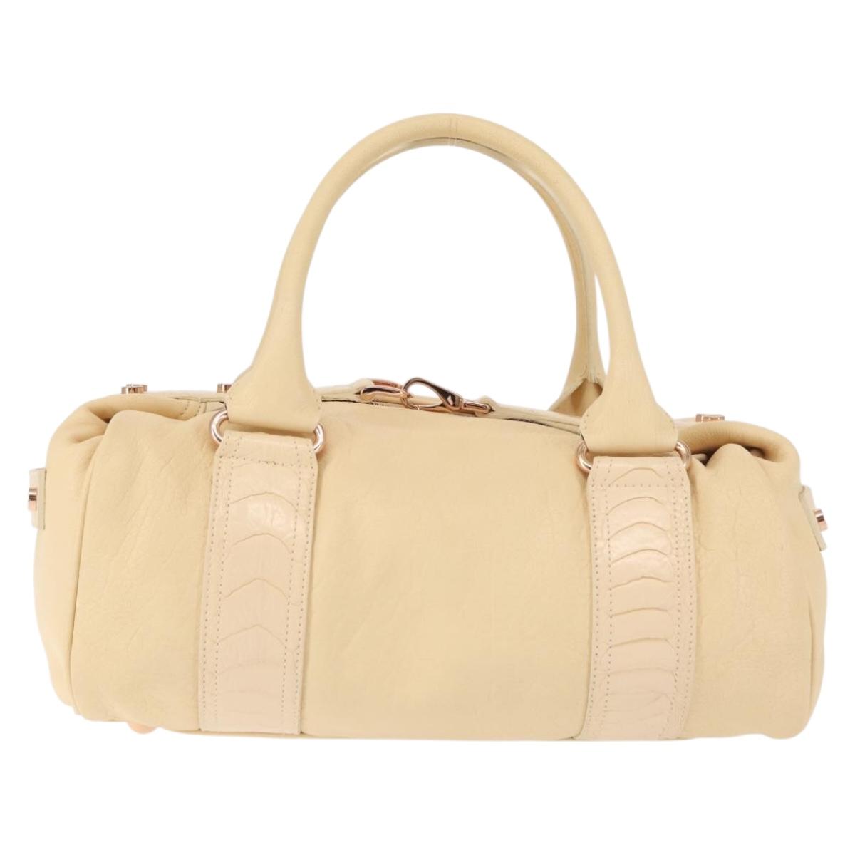 BALENCIAGA Hand Bag Leather Beige Gold Auth hk3005