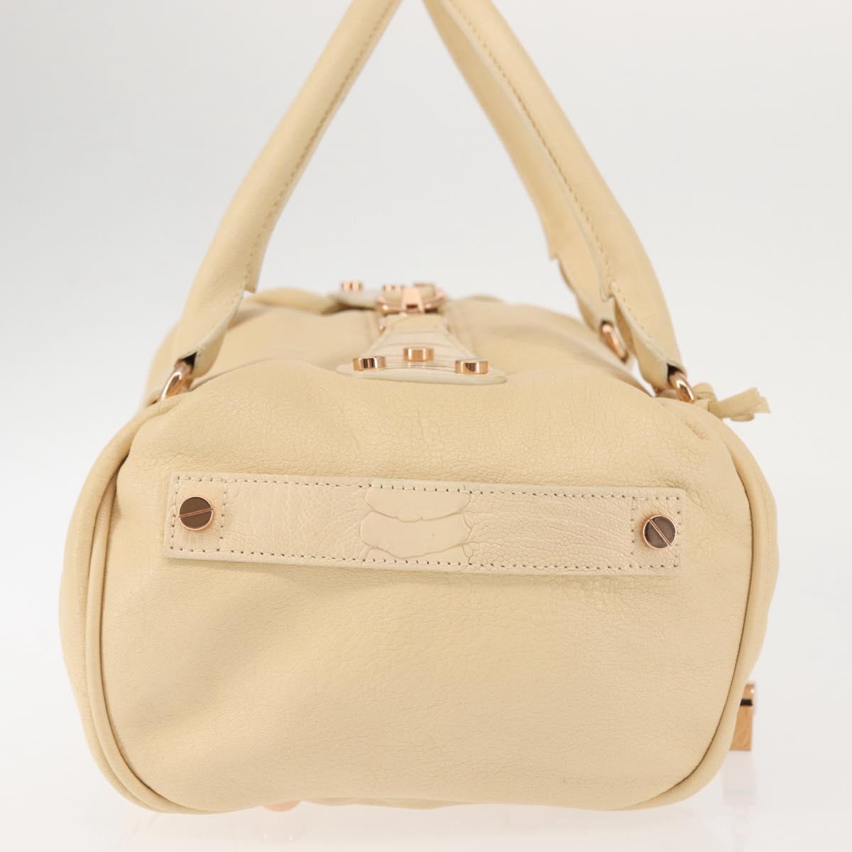 BALENCIAGA Hand Bag Leather Beige Gold Auth hk3005