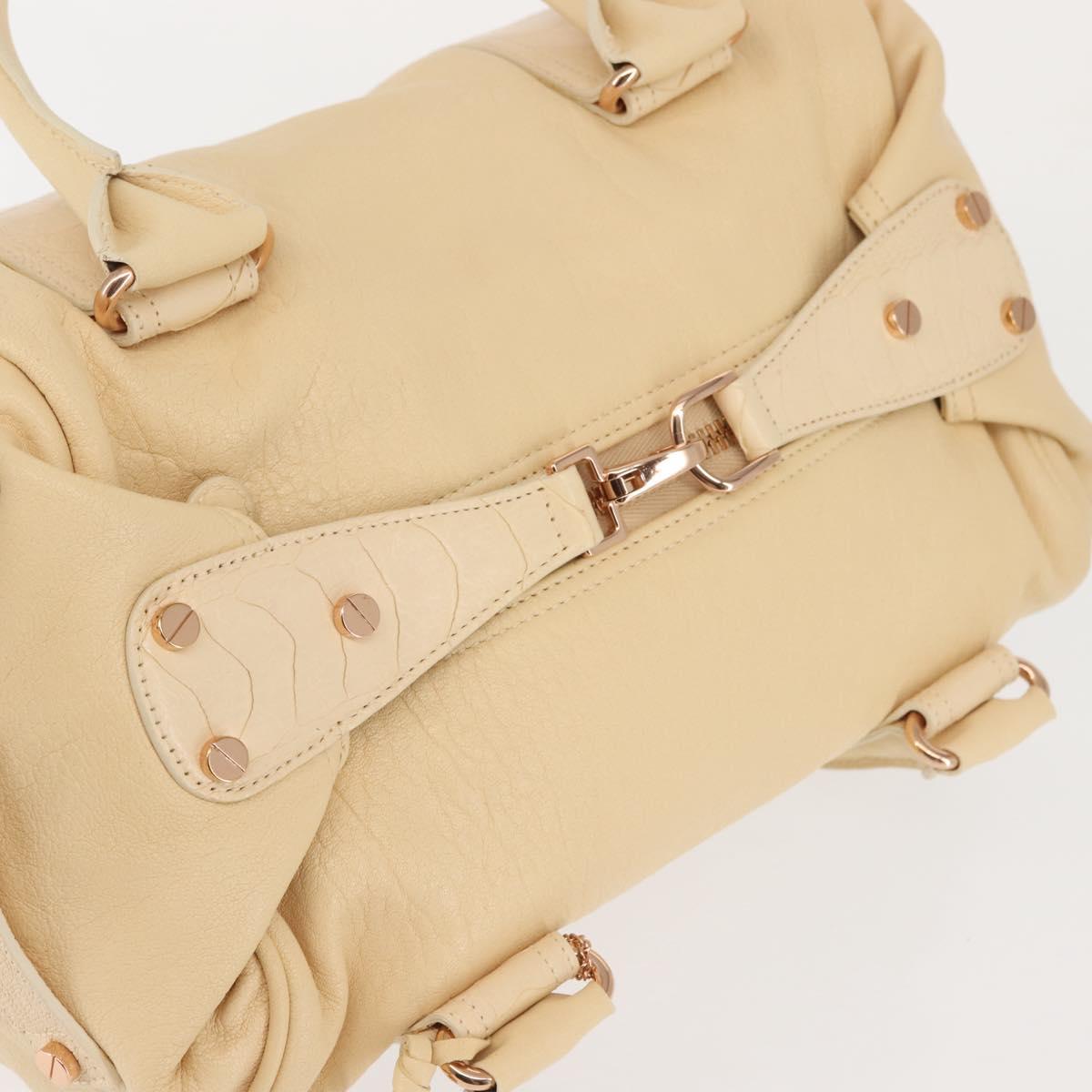 BALENCIAGA Hand Bag Leather Beige Gold Auth hk3005
