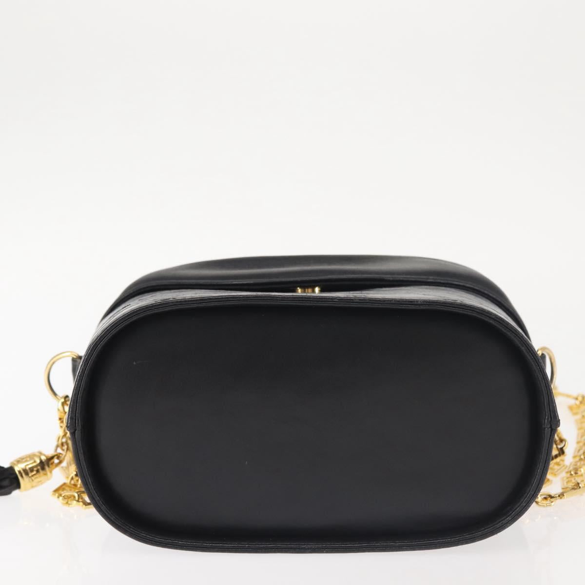 Gianni Versace Vanity Hand Bag Leather 2way Black Gold Auth hk3006