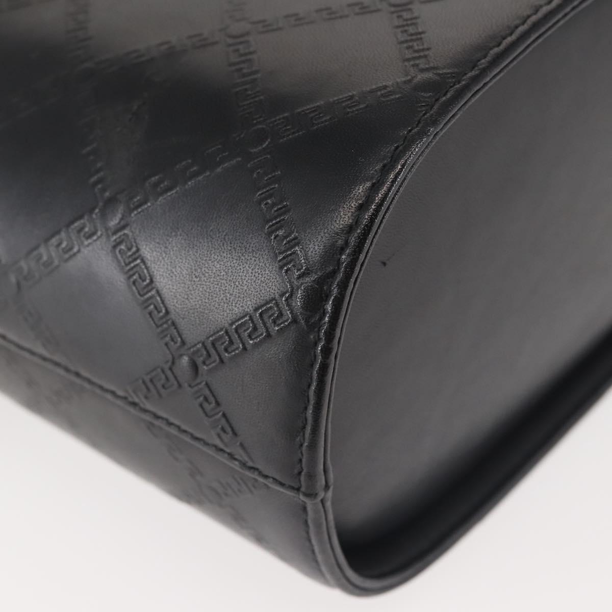 Gianni Versace Vanity Hand Bag Leather 2way Black Gold Auth hk3006